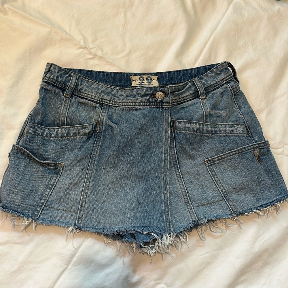 We The Free Blue Skorts Distressed Denim Style